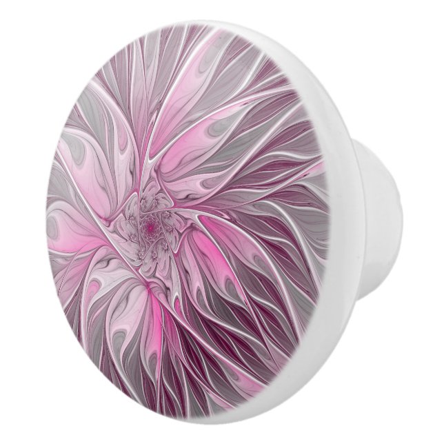 Bouton De Porte En Céramique Fractal Art Rose Flower Dream, Imaginaire Floral (Droite)