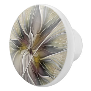Bouton De Porte En Céramique Fractal floral, fleur de fantaisie aux couleurs de