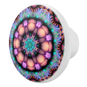 Bouton De Porte En Céramique Fractal Mandala Floral Psychedelic
