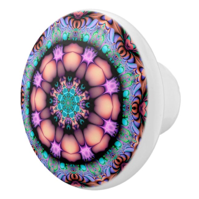 Bouton De Porte En Céramique Fractal Mandala Floral Psychedelic (Droite)