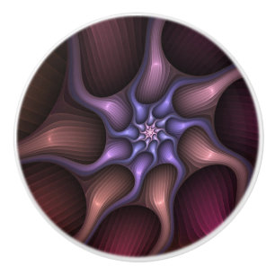 Bouton De Porte En Céramique Fractale colorée abstraite rayée brillante magique