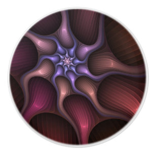 Bouton De Porte En Céramique Fractale colorée abstraite rayée brillante magique