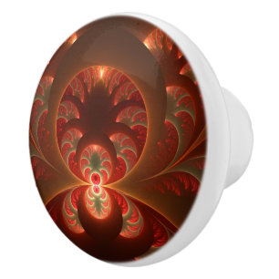 Bouton De Porte En Céramique Fractale moderne abstraite lumineuse orange rouge
