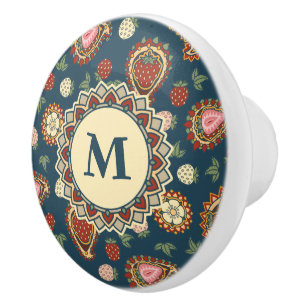 Bouton De Porte En Céramique Fraise Paisley Motif Ceramic Knob