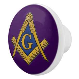 Bouton De Porte En Céramique Franc-Maçon Masonic Violet et or