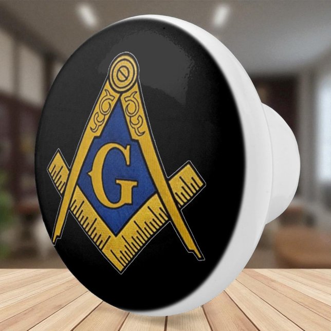 Bouton De Porte En Céramique Freemason Masonic Black and gold (Créateur téléchargé)