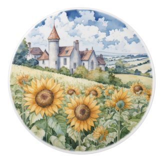 Bouton De Porte En Céramique French Countryside With Sunflowers
