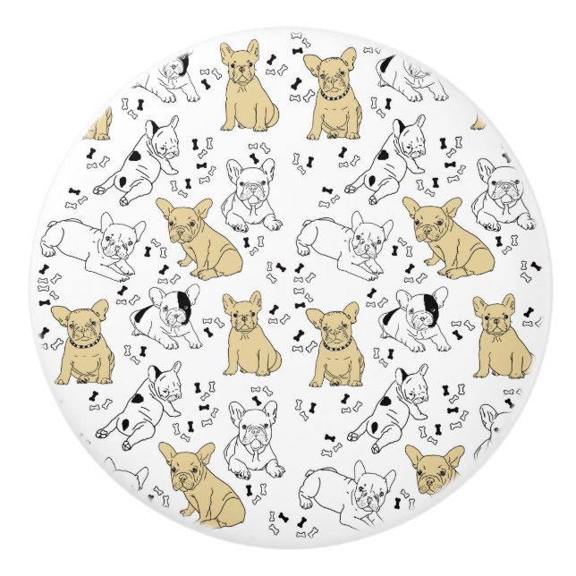 Bouton De Porte En Céramique Frenchie aime les os (Devant)