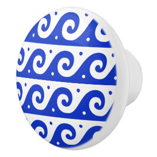 Bouton De Porte En Céramique Fret grec, Motif d'onde méditerranéen, Bleu