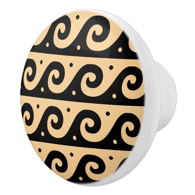 Bouton De Porte En Céramique Fret grec, Motif d'onde méditerranéen, Brown (Droite)