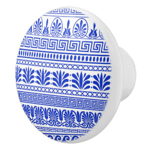 Bouton De Porte En Céramique Fret grec, Motif méditerranéen, Bleu