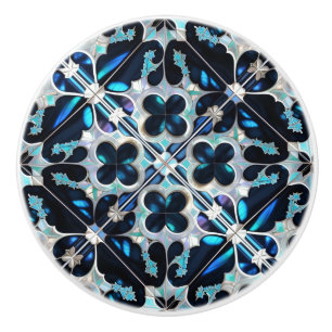 Bouton De Porte En Céramique Froid -bleu turquoise blanc hiver et perles inspir