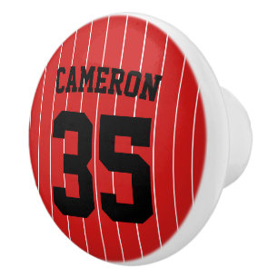 Bouton De Porte En Céramique Fully Editable Colors Baseball Jersey Stripes Name