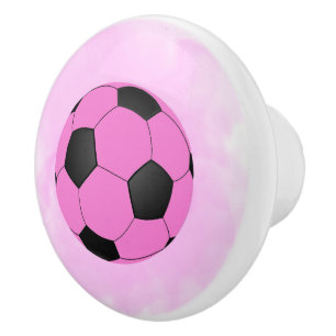 Bouton De Porte En Céramique Fun Girl Bright Pink Black Soccer Ball