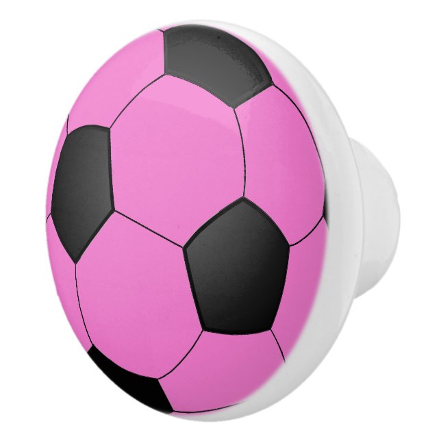 Bouton De Porte En Céramique Fun Girl Bright Pink Black Soccer Ball (Droite)