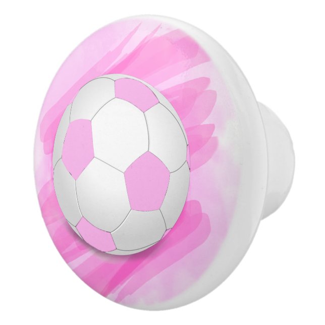 Bouton De Porte En Céramique Fun Girl Bright Pink Black Soccer Ball (Droite)