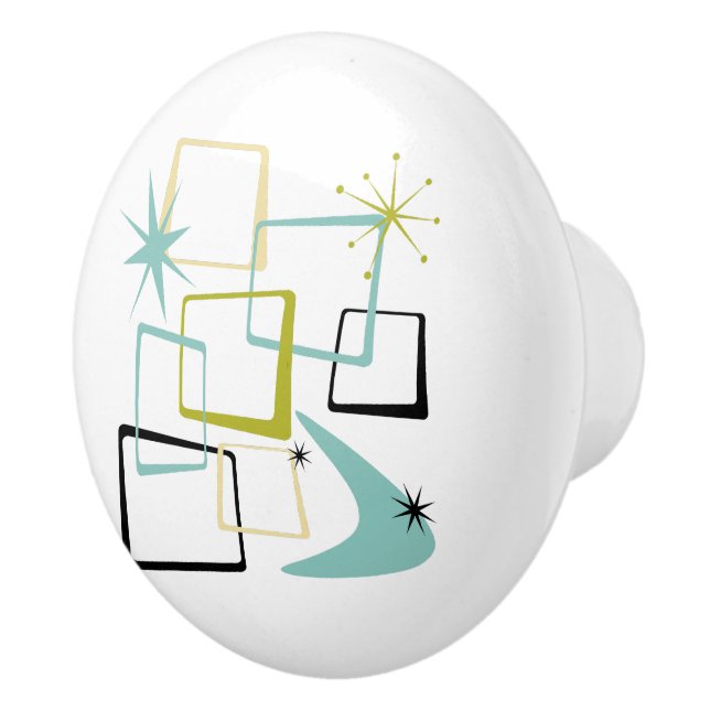 Bouton De Porte En Céramique Funky Atomic Stars Boomerang Carré milieu du siècl (Droite)