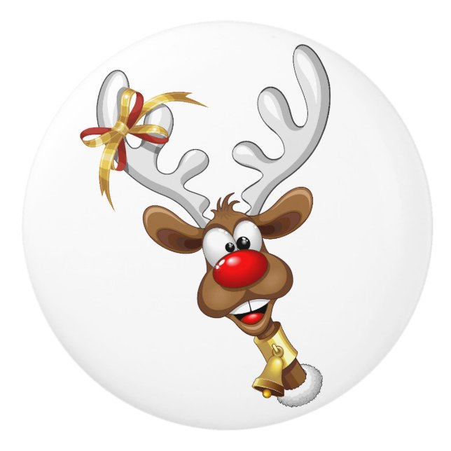 Bouton De Porte En Céramique Funny Reindeer Peeking Christmas Meme  (Devant)