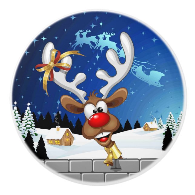 Bouton De Porte En Céramique Funny Reindeer Peeking Christmas Meme  (Devant)