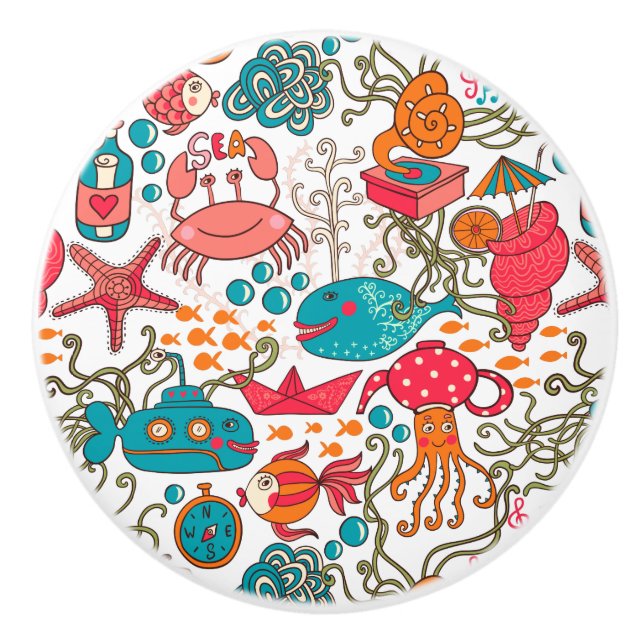 Bouton De Porte En Céramique Funny Sea Animaux Ceramic Knob (Devant)
