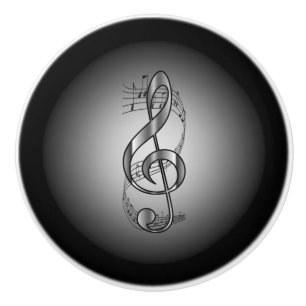 Bouton De Porte En Céramique G Clef ~ Scroll musical ~Argent/Arrière - plan noi
