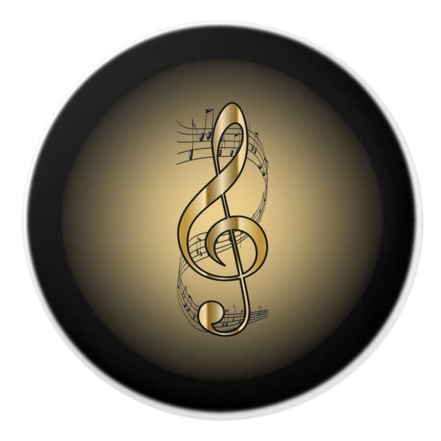Bouton De Porte En Céramique G Clef ~ Scroll musical ~ Gold/Black Arrière - pla (Devant)