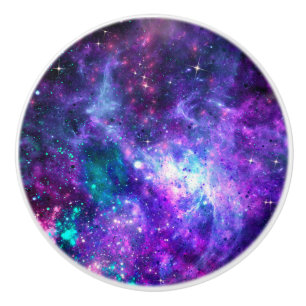 Bouton De Porte En Céramique Galaxie spatiale violette Espace cosmique sarcelle