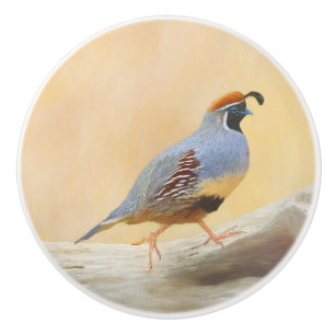 Bouton De Porte En Céramique Gambrel's Quail Painting Original Bird Art