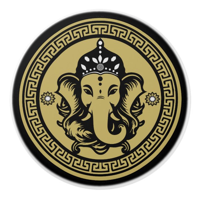 Bouton De Porte En Céramique Ganesha Themed Hindu Art Print (Devant)