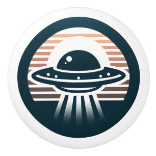 Bouton De Porte En Céramique Garçons' UFO minimaliste mignon au coucher du sole
