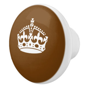 Bouton De Porte En Céramique Gardez votre calme Couronne sur Marron Chocolat Pe