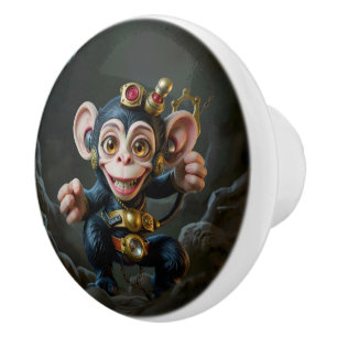 Bouton De Porte En Céramique Gardien de grotte à ressorts – Le singe qui murmur