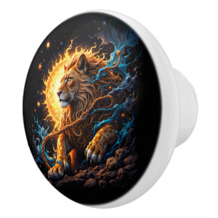 Bouton De Porte En Céramique Gardien du Seuil Solaire – Lion de l'Équilibre