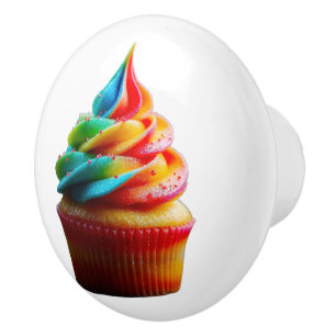 Bouton De Porte En Céramique Gâteau cupcake arc-en-ciel étourdissant de Slipper