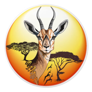 Bouton De Porte En Céramique Gazelle Antelope africaine animal sauvage