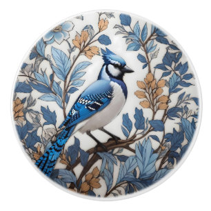 Bouton De Porte En Céramique Geai Bleu Élégant Inspiré de William Morris