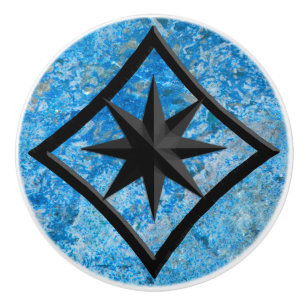 Bouton De Porte En Céramique Gemme, granit bleu et ornement noir d'onyx