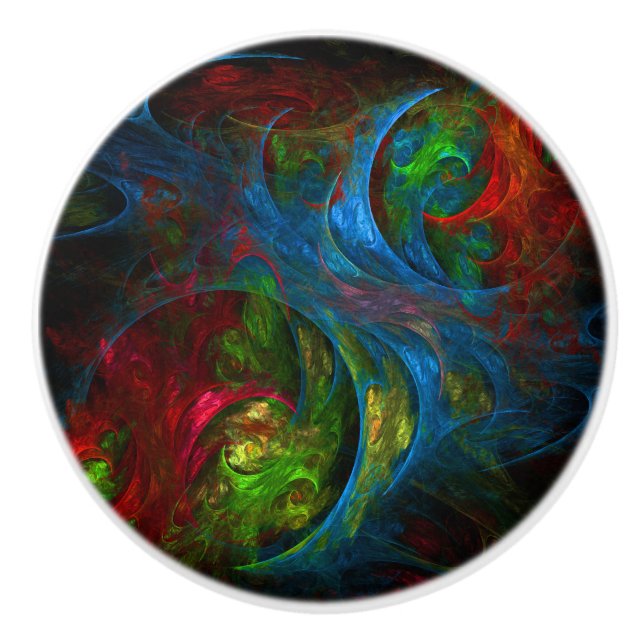 Bouton De Porte En Céramique Genèse Bleu Art Abstrait (Devant)