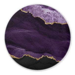 Bouton De Porte En Céramique Géode d'agate à paillettes dorées violettes fausse