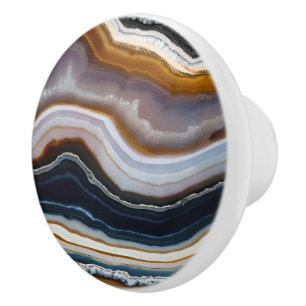Bouton De Porte En Céramique Géode d'agate en terre cuite bleu noir blanc