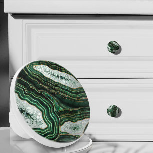 Bouton De Porte En Céramique Géode et cristaux de couleur vert mousse en art nu