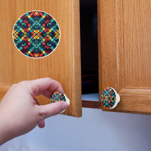 Bouton De Porte En Céramique Géométrie Colorée