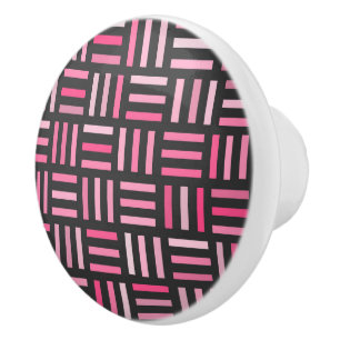 Bouton De Porte En Céramique Géométrie noire et rose