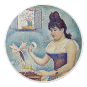 Bouton De Porte En Céramique Georges Seurat - Jeune femme se poudrant