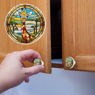 Bouton De Porte En Céramique Girafe en faux vitrail