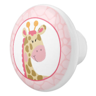Bouton De Porte En Céramique Girafe rose Baby Girl Nursery Jungle Cute