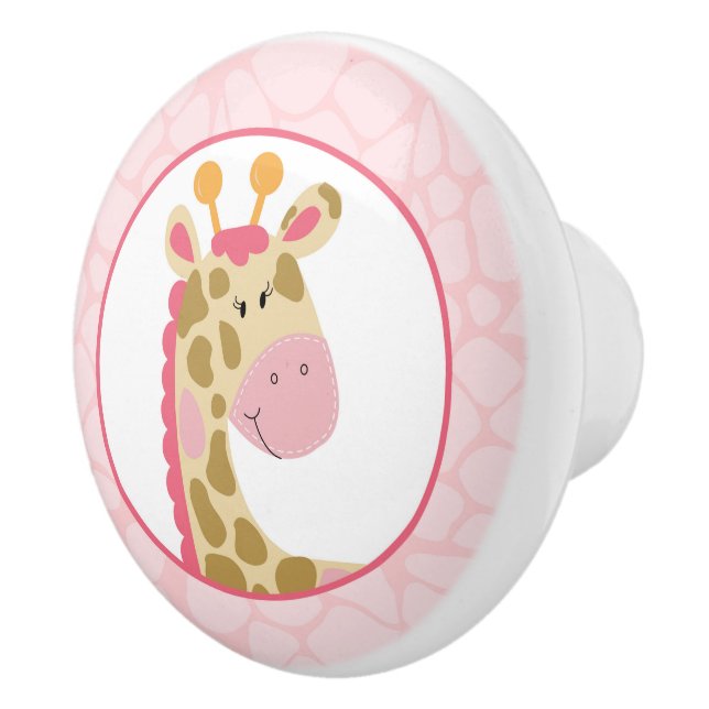 Bouton De Porte En Céramique Girafe rose Baby Girl Nursery Jungle Cute (Droite)