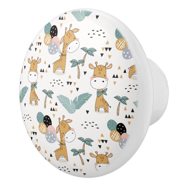 Bouton De Porte En Céramique Giraffes, Ballons et Palmiers bouton en céramique (Droite)