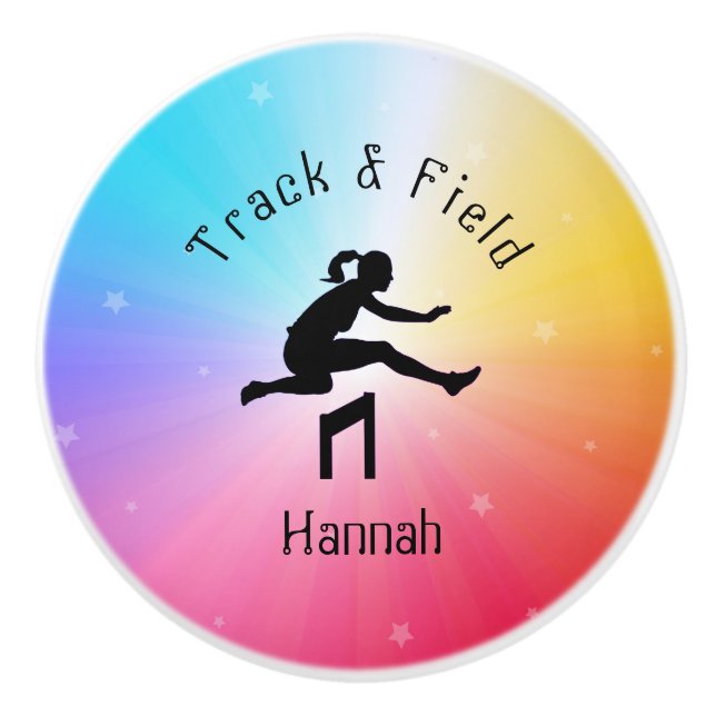 Bouton De Porte En Céramique Girls Track & Field Rainbow Stars (Devant)
