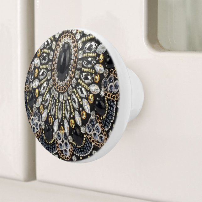 Bouton De Porte En Céramique glam girly art déco or noir bohème (girly glam art deco black gold bohemian ceramic knob)